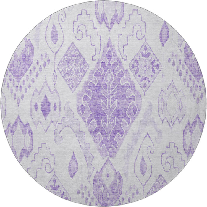 8' Moroccan Washable Round Rug With UV Protection - Purple And Ivory