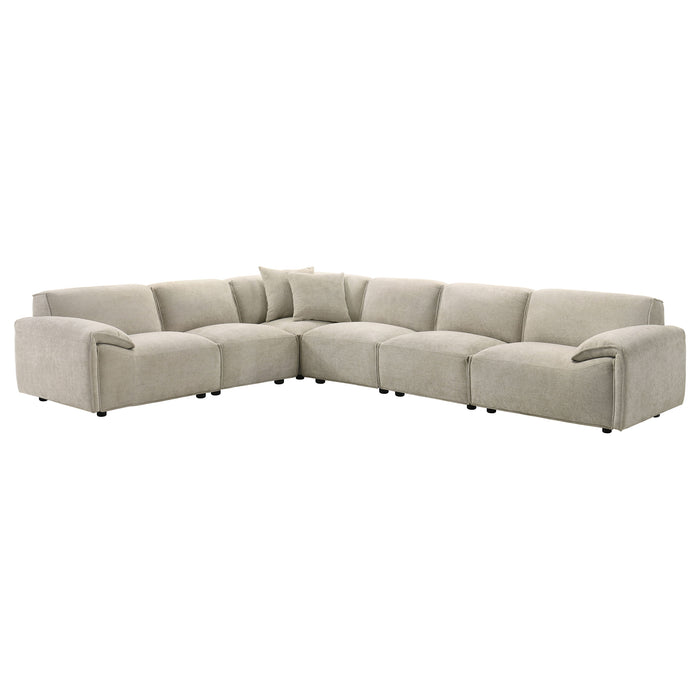 Beige Crane 6-piece modular sectional sofa by CoasterEveryday arranged in a spacious seating configuration