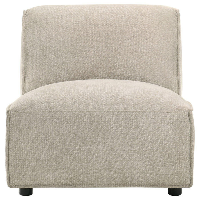 CoasterEveryday Crane modular armless chair in beige upholstery against a neutral background