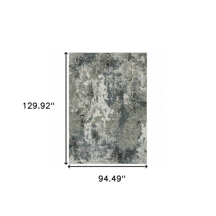 8' x 11' Abstract Power Loom Stain Resistant Area Rug - Ivory Gray Charcoal Blue And Navy