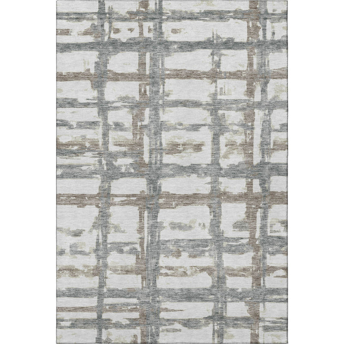 9' X 12' Striped Washable Area Rug With UV Protection - Silver And Gray