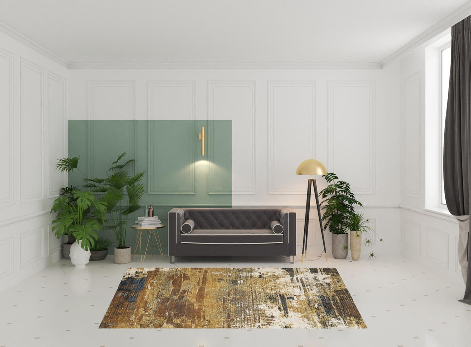 6' x 9' Abstract Power Loom Stain Resistant Area Rug - Gold Brown Rust Gray Blue And Beige