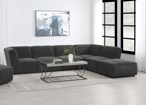 CoasterEveryday Sunny 6-piece upholstered modular sectional sofa in charcoal gray with chaise seating