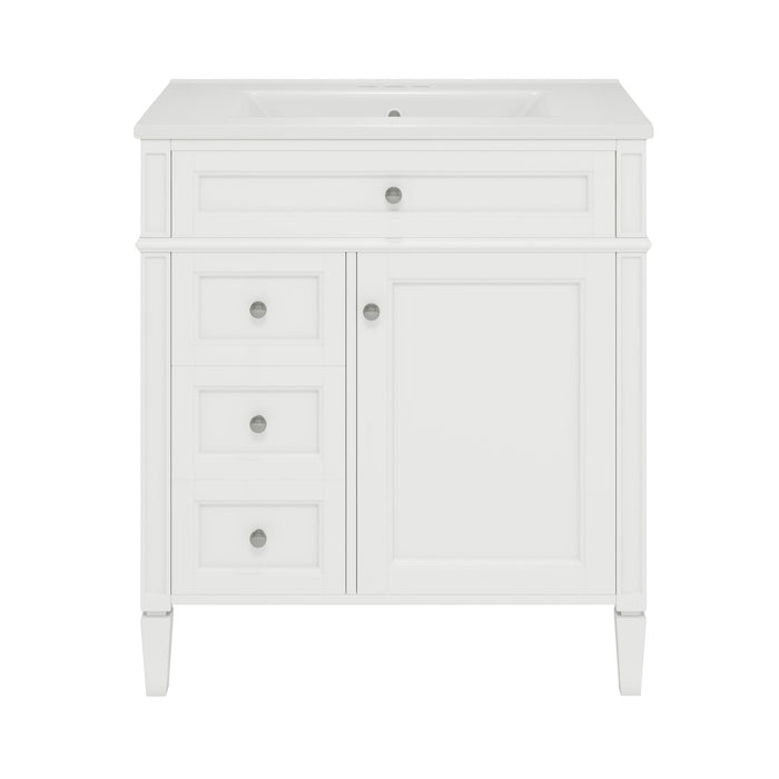 Modern Giga bathroom vanity with top sink, two drawers, and a tip-out drawer, offering stylish bathroom storage.