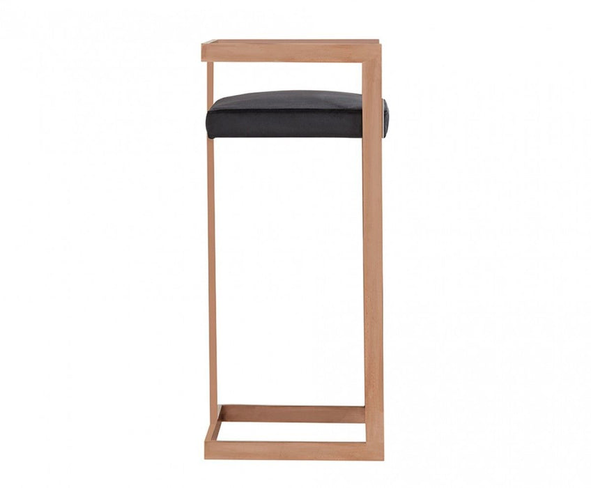 Velvet And Stainless Steel Low Back Bar Height Bar Chair - Black And Rose Gold