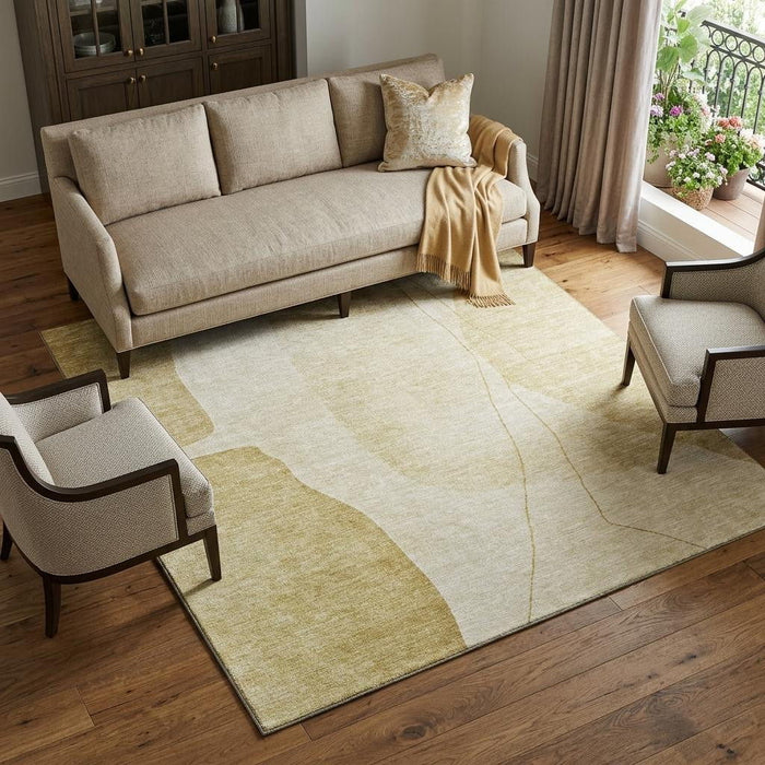 8' X 10' Abstract Washable Area Rug With UV Protection (656571) - Gold / Beige