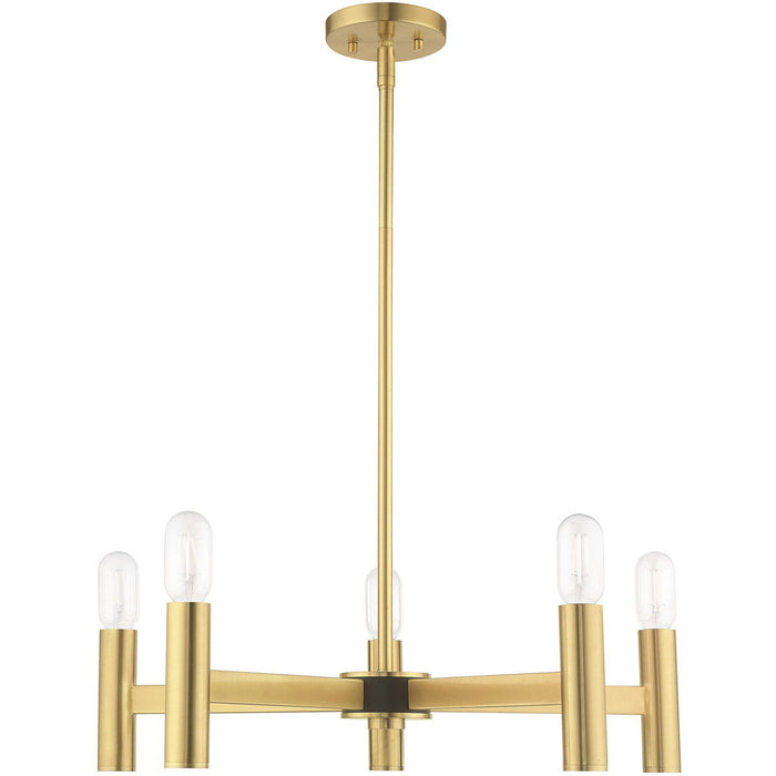 19'' Five Light Dimmable Chandelier With Shades - Brass