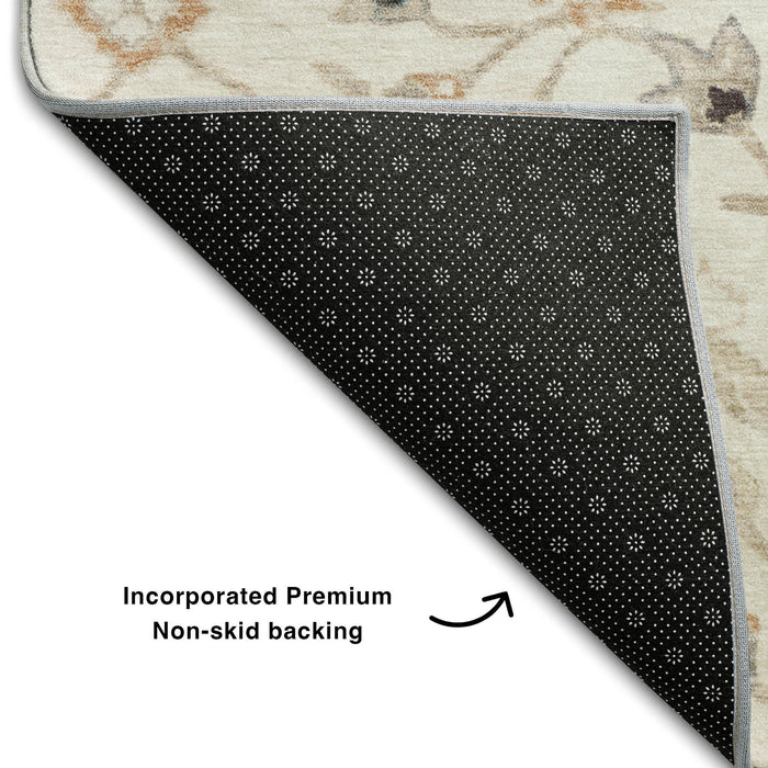 10' X 14' Floral Washable Area Rug With UV Protection (686132) - Ivory / Copper / Gray