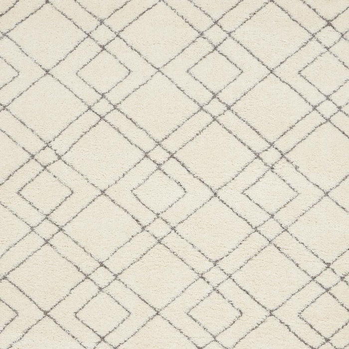 7' X 9' Geometric Shag Area Rug - Ivory And Gray
