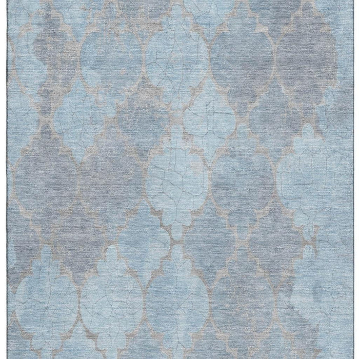 10' X 14' Damask Washable Area Rug With UV Protection (701293) - Denim Blue / Beige