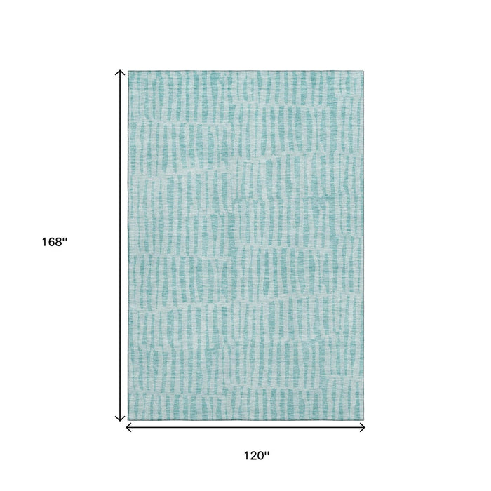 10' X 14' Striped Washable Area Rug With UV Protection (655698) - Teal / Ivory