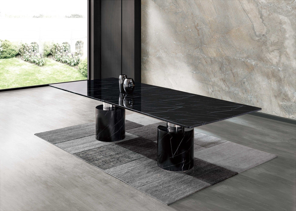 120" Marble Double Pedestal Base Dining Table - Black