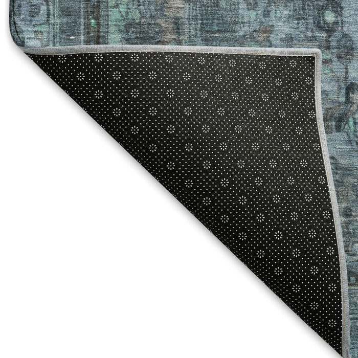 10' X 14' Floral Medallion Washable Area Rug With UV Protection (695894) - Blue / Gray / Silver