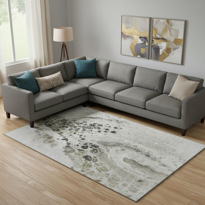 10' X 14' Abstract Washable Area Rug With UV Protection (708583) - Taupe / Gray / Silver