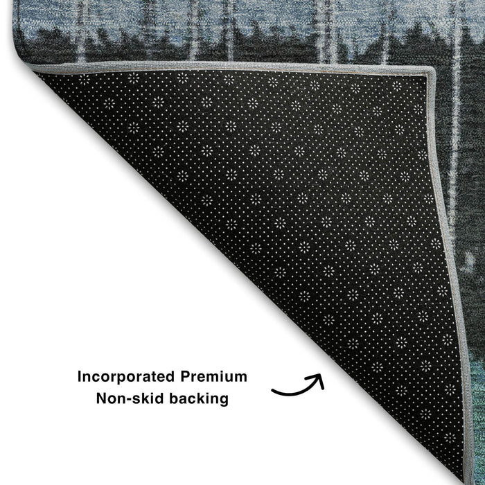 10' X 14' Striped Washable Area Rug With UV Protection (709528) - Teal / Ivory / Brown