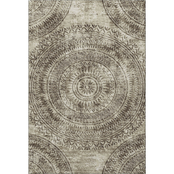 8' X 10' Medallion Washable Area Rug With UV Protection (644896) - Brown / Ivory