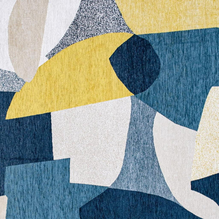 9' X 13' Abstract Washable Area Rug (552011) - Blue / Yellow