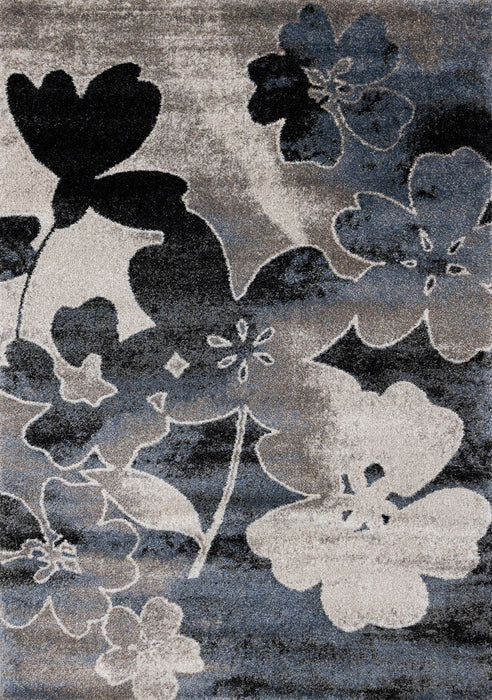 8' X 11' Botanical Leaves Area Rug (660174) - Blue / Cream / Black