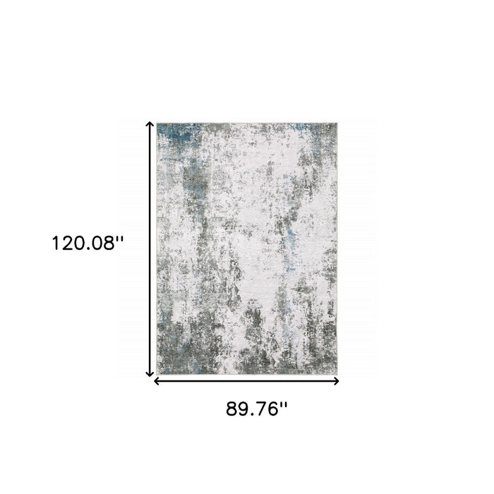 8' x 10' Abstract Printed Stain Resistant Non Skid Area Rug - Silver Gray Charcoal And Light Blue