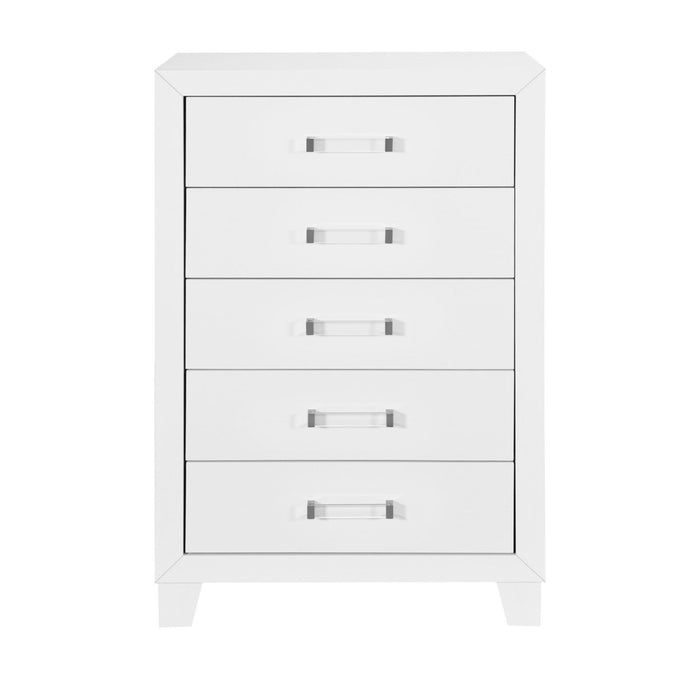 49" Wood Five Drawer Dresser - White