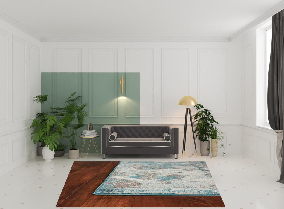 8' x 10' Machine Woven Abstract Watercolor Indoor Area Rug - Ivory Teal