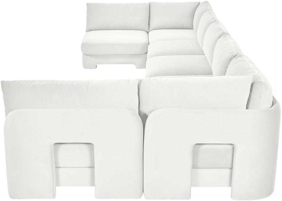 Meridian Furniture Hammond velvet performance fabric 7-piece U-shaped armless sectional sofa, stationary living room furniture.
