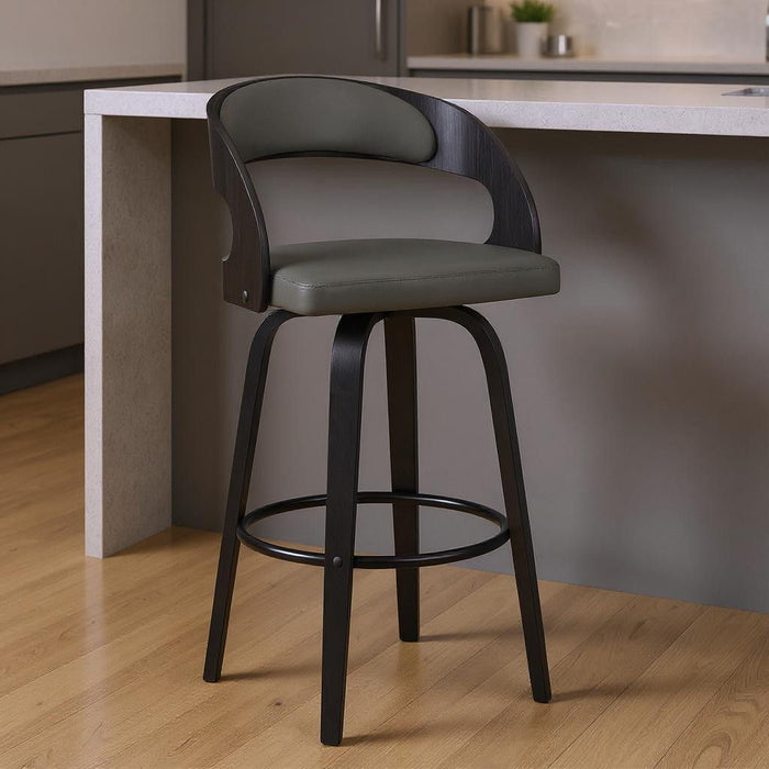 37" Faux Leather Swivel Low Back Counter Height Bar Chair - Gray / Black