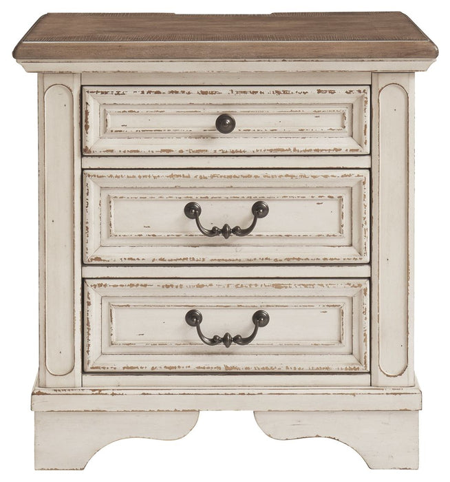 Realyn - Three Drawer Night Stand - White / Brown / Beige