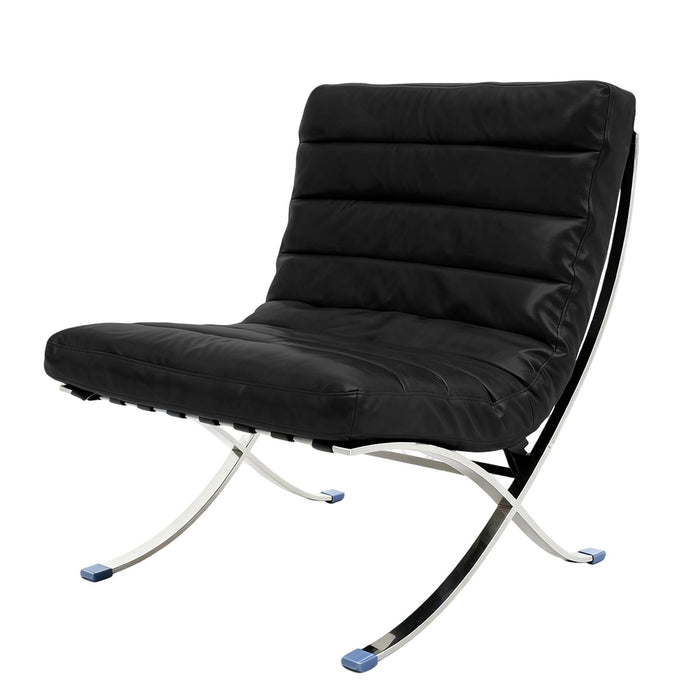 Tufted Leather Upholstered Folding Lounge Chair - Black / Silver