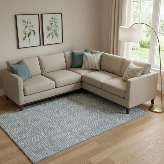 10' X 14' Geometric Washable Area Rug With UV Protection (670742) - Sky Blue / Ivory