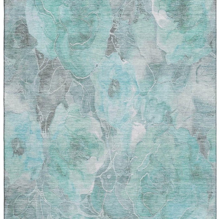 10' X 14' Floral Washable Area Rug With UV Protection (706085) - Teal / Gray / Ivory