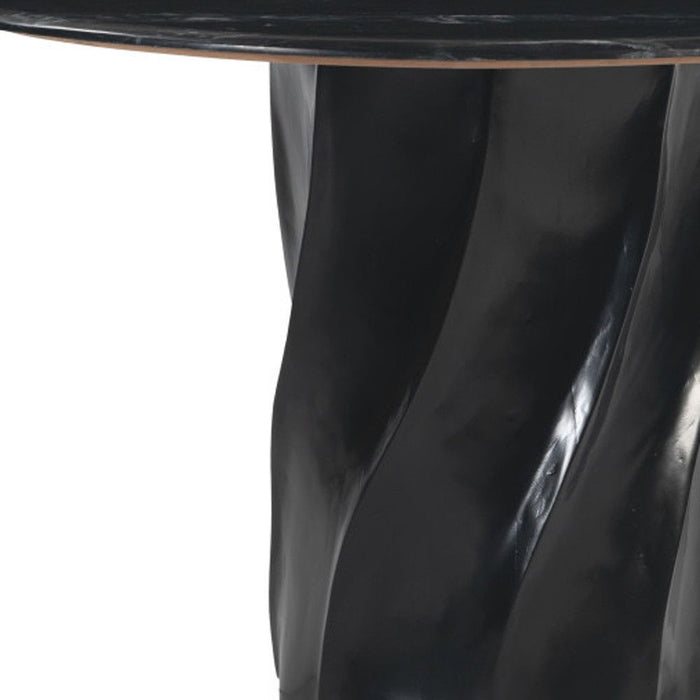 48" Marble And Wood Pedestal Base Round Top Dining Table - Black