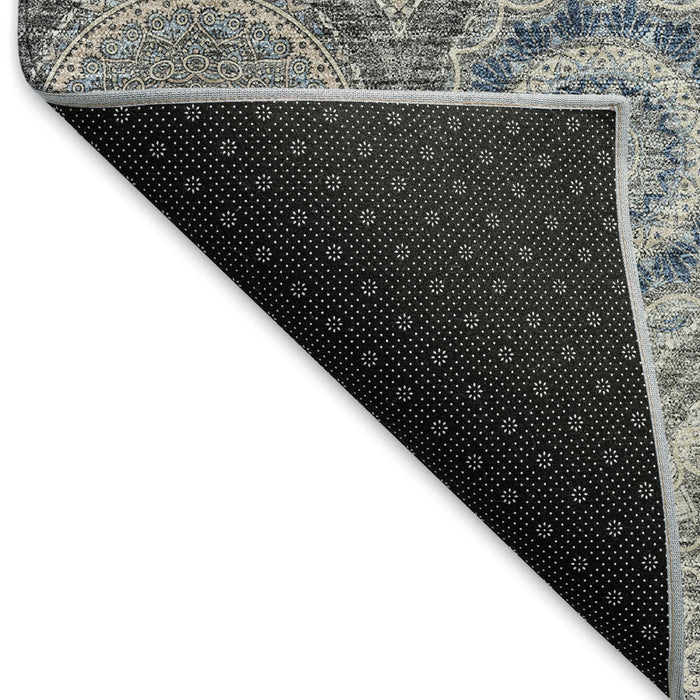 10' X 14' Ogee Washable Area Rug With UV Protection (677082) - Gray / Navy Blue / Beige