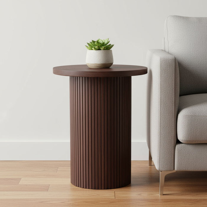 Round Pedestal End Table - Brown