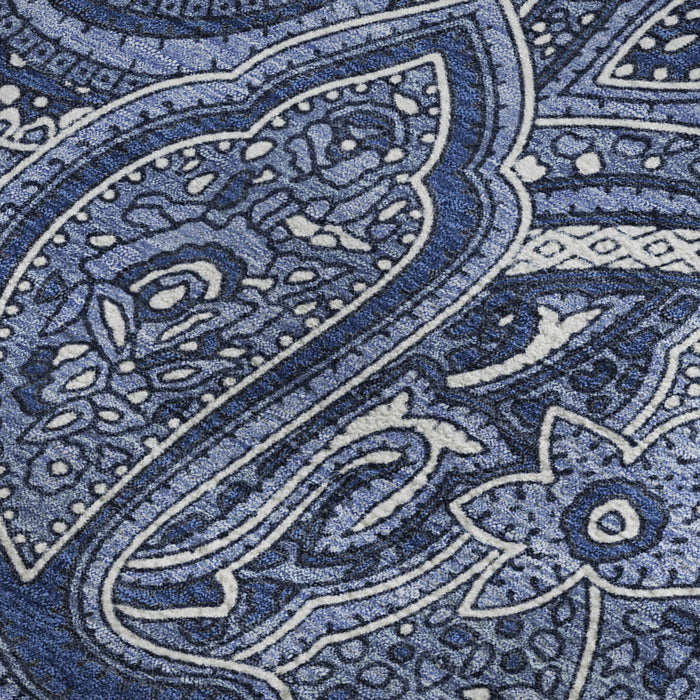 10' X 14' Paisley Washable Area Rug With UV Protection (652659) - Navy Blue / Ivory