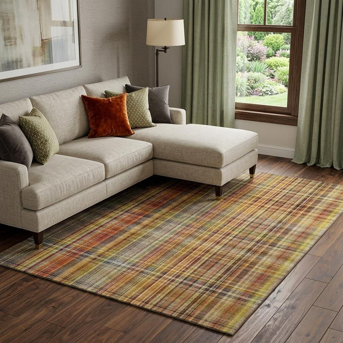 10' X 14' Plaid Washable Area Rug With UV Protection (648286) - Rust / Gold / Green