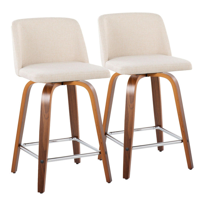 Toriano - 24" Fixed-Height Counter Stool (Set of 2) - Walnut & Chrome Square Base