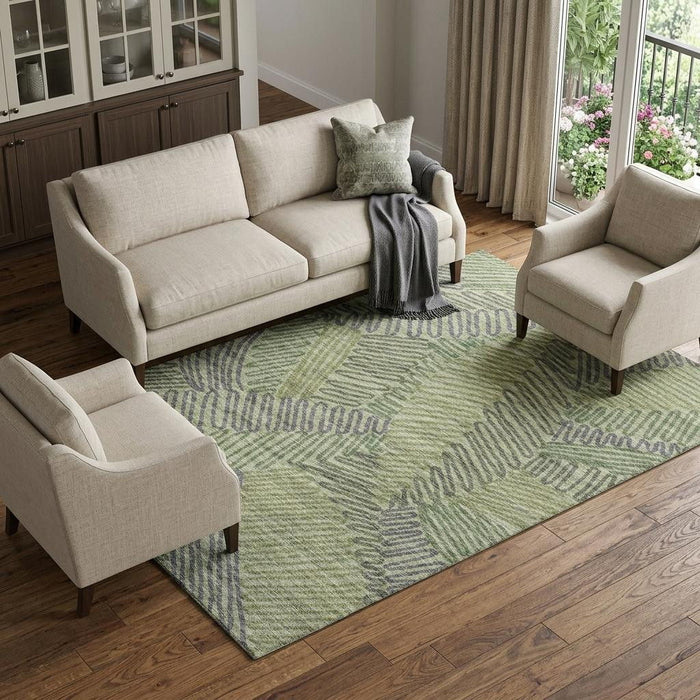8' X 10' Botanical Leaves Washable Area Rug With UV Protection (644998) - Green / Gray