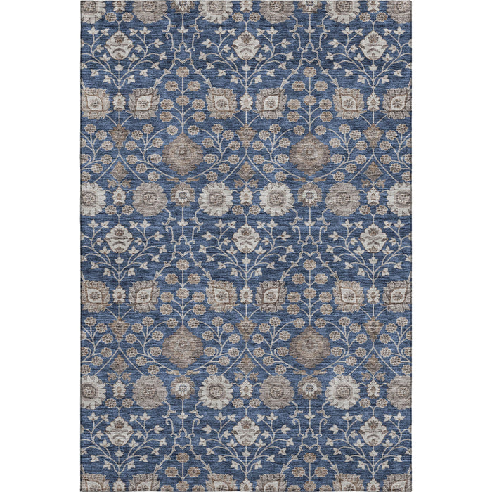 10' X 14' Floral Washable Area Rug With UV Protection (687017) - Navy Blue / Brown / Beige