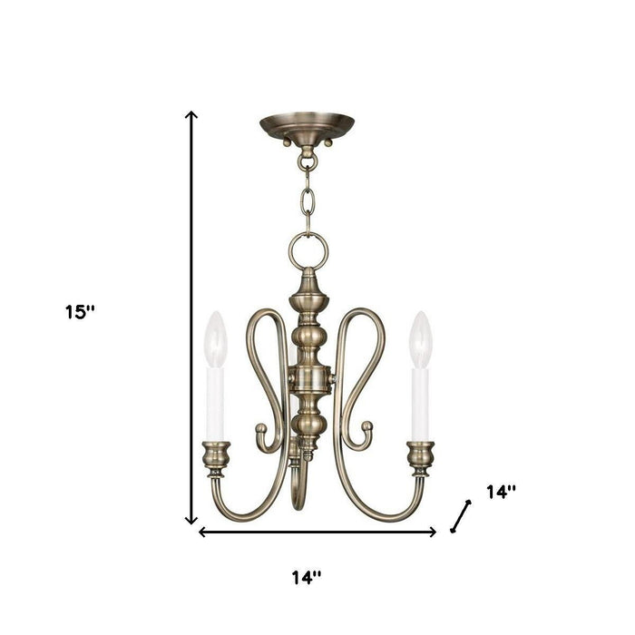 Three Light Metal Dimmable Chandelier With Shades - Antiqued Brass