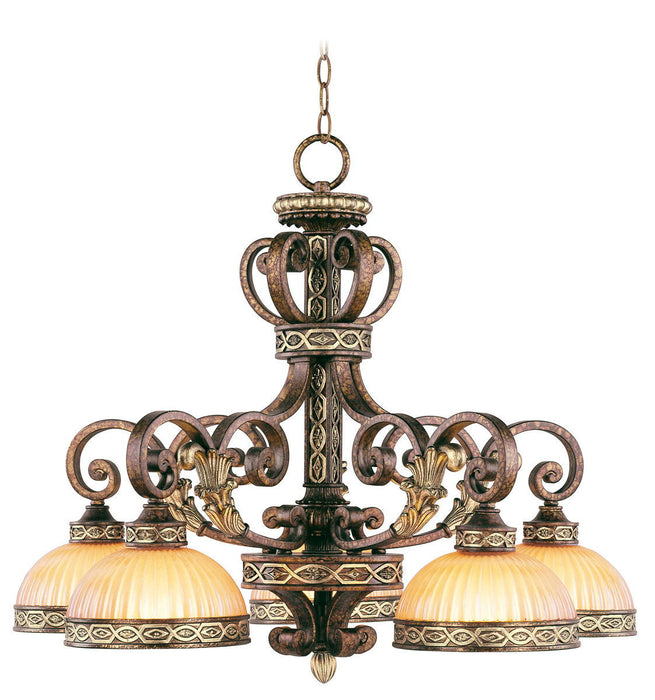 23" Five Light Metal Dimmable Chandelier With Shades - Bronze