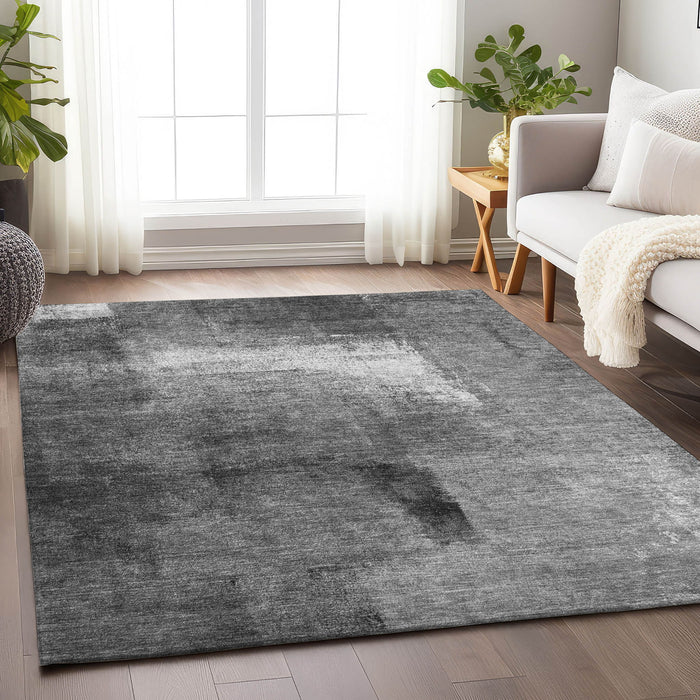 10' X 14' Abstract Washable Area Rug With UV Protection - Gray And Charcoal
