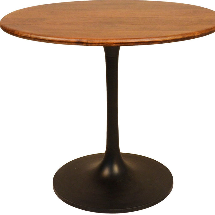 36" Rounded Solid Wood And Iron Pedestal Base Dining Table - Brown
