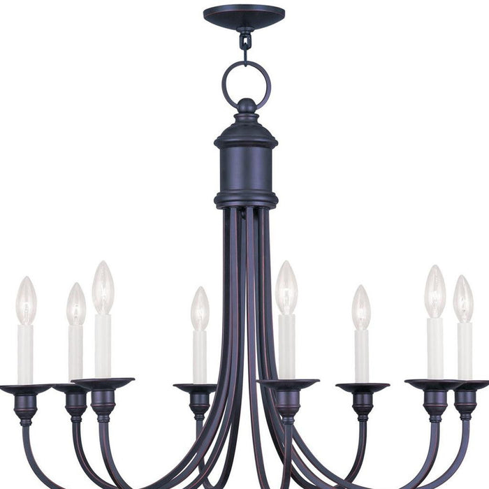 27" Eight Light Metal Dimmable Chandelier With Shades - Bronze