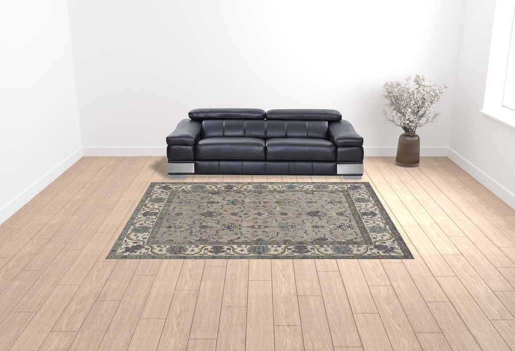 9' x 12' Wool Floral Tufted Handmade Stain Resistant Area Rug - Taupe Ivory And Blue