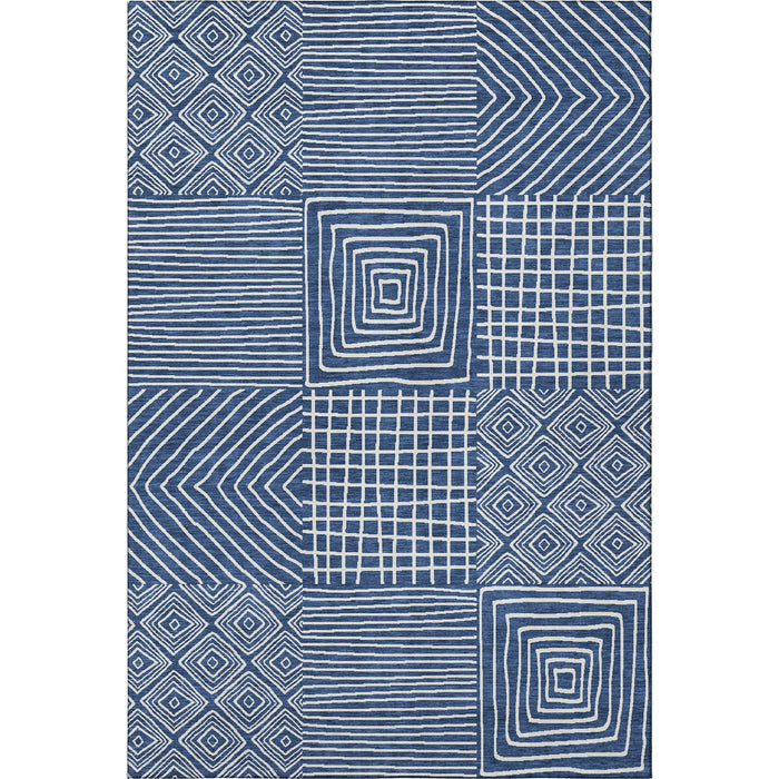 10' X 14' Geometric Washable Area Rug With UV Protection (681911) - Navy Blue / Ivory