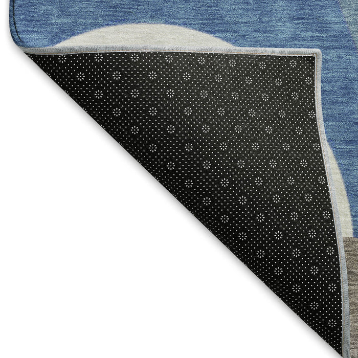 10' X 14' Geometric Washable Area Rug With UV Protection (696584) - Sky Blue / Teal / Ivory