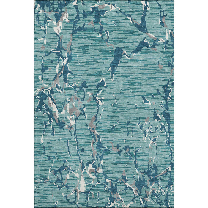 10' X 14' Striped Washable Area Rug With UV Protection (682085) - Teal / Ivory / Gray