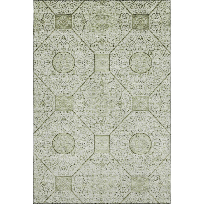 10' X 14' Geometric Washable Area Rug With UV Protection (700017) - Artichoke Green / Ivory