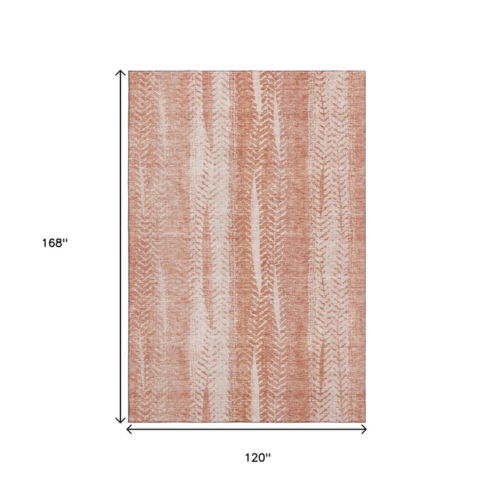 10' X 14' Striped Washable Area Rug With UV Protection (656525) - Coral / Ivory
